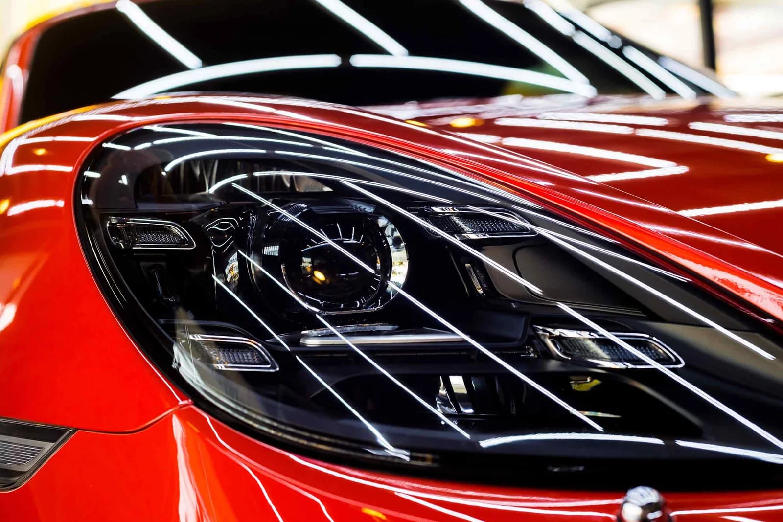Glossy protected finish on a red sports car